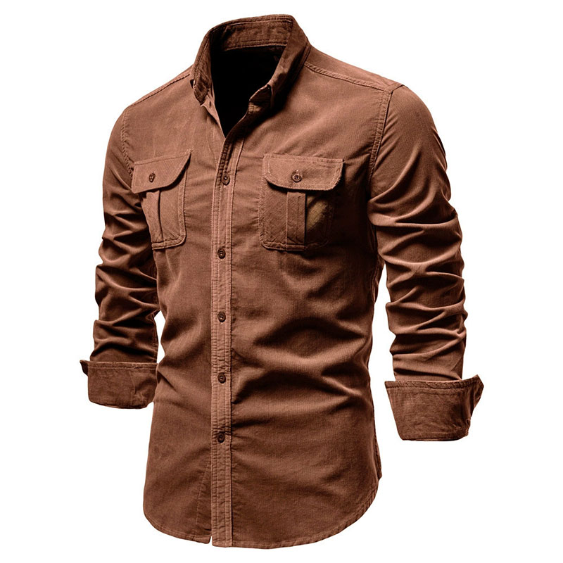 Corduroy Button Up Shirt Men - Мужская вельветовая повседневная куртка-рубашка, классическая рубашка