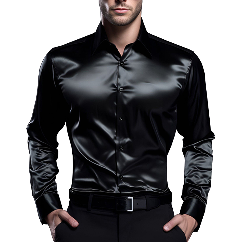 Mens Satin Silk Dress Shirt - Рубашка мужская атласная однотонная, роскошная модная