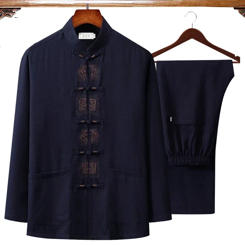 Mens Linen Shirt Long Sleeve - Осенняя новая китайская мужская хлопковая льняная