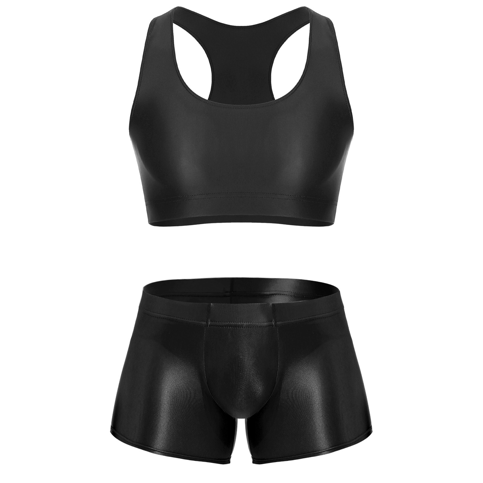 Underwear - Мужской глянцевый эластичный спортивный костюм: укороченный