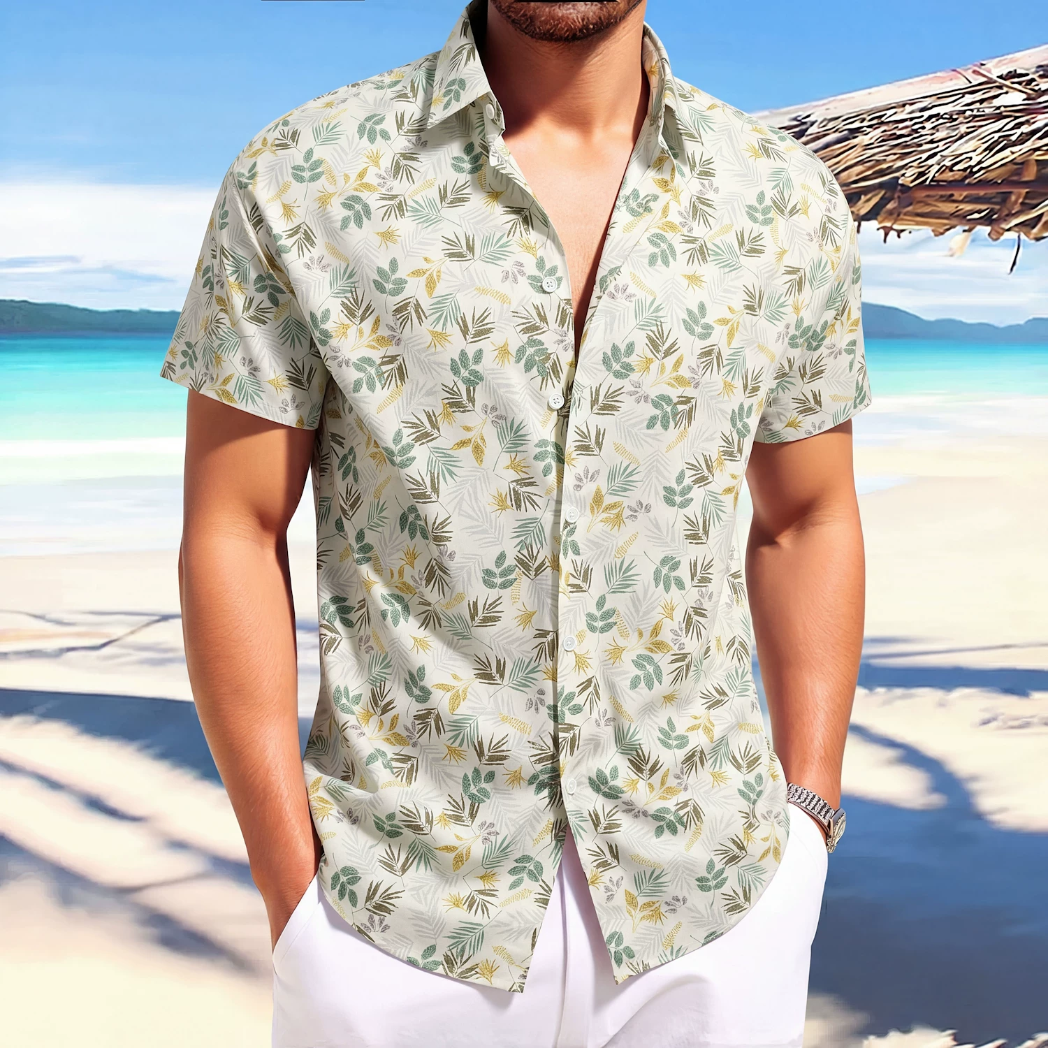 Vintage Hawaiian Floral Shirt - Мужская летняя гавайская рубашка с цветочным
