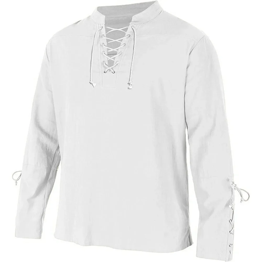 Medieval Gothic Lace Up Pirate Shirt - Мужская рубашка с длинным рукавом, красная