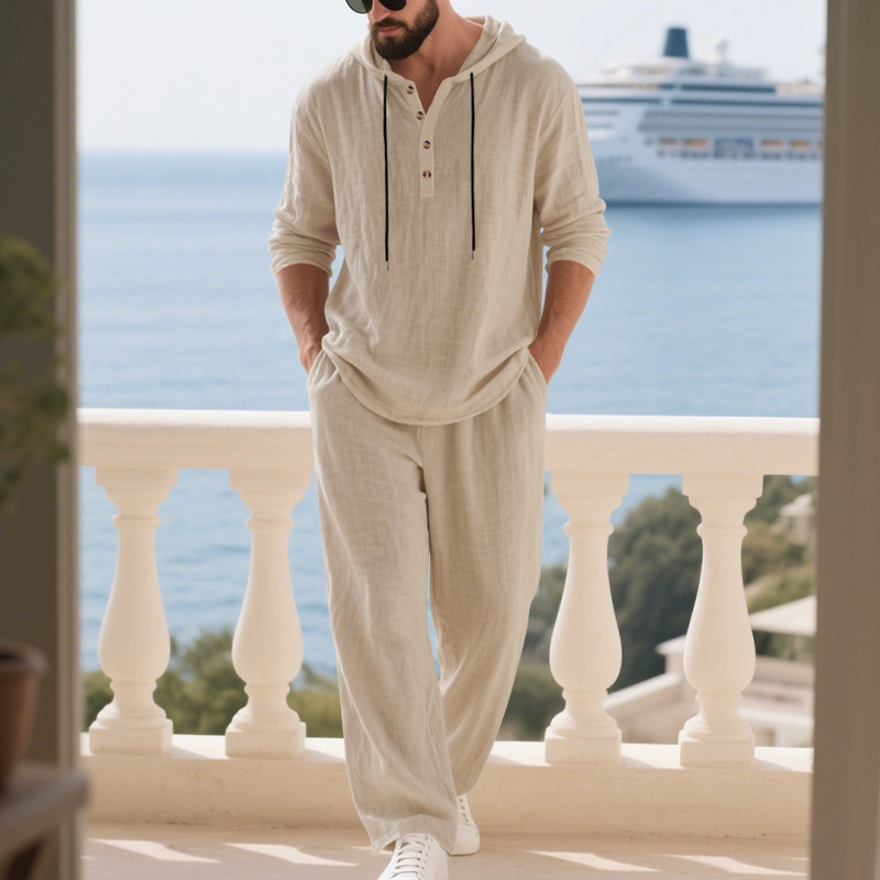 Mens Linen Shirt Long Sleeve - Мужской повседневный костюм из льна для