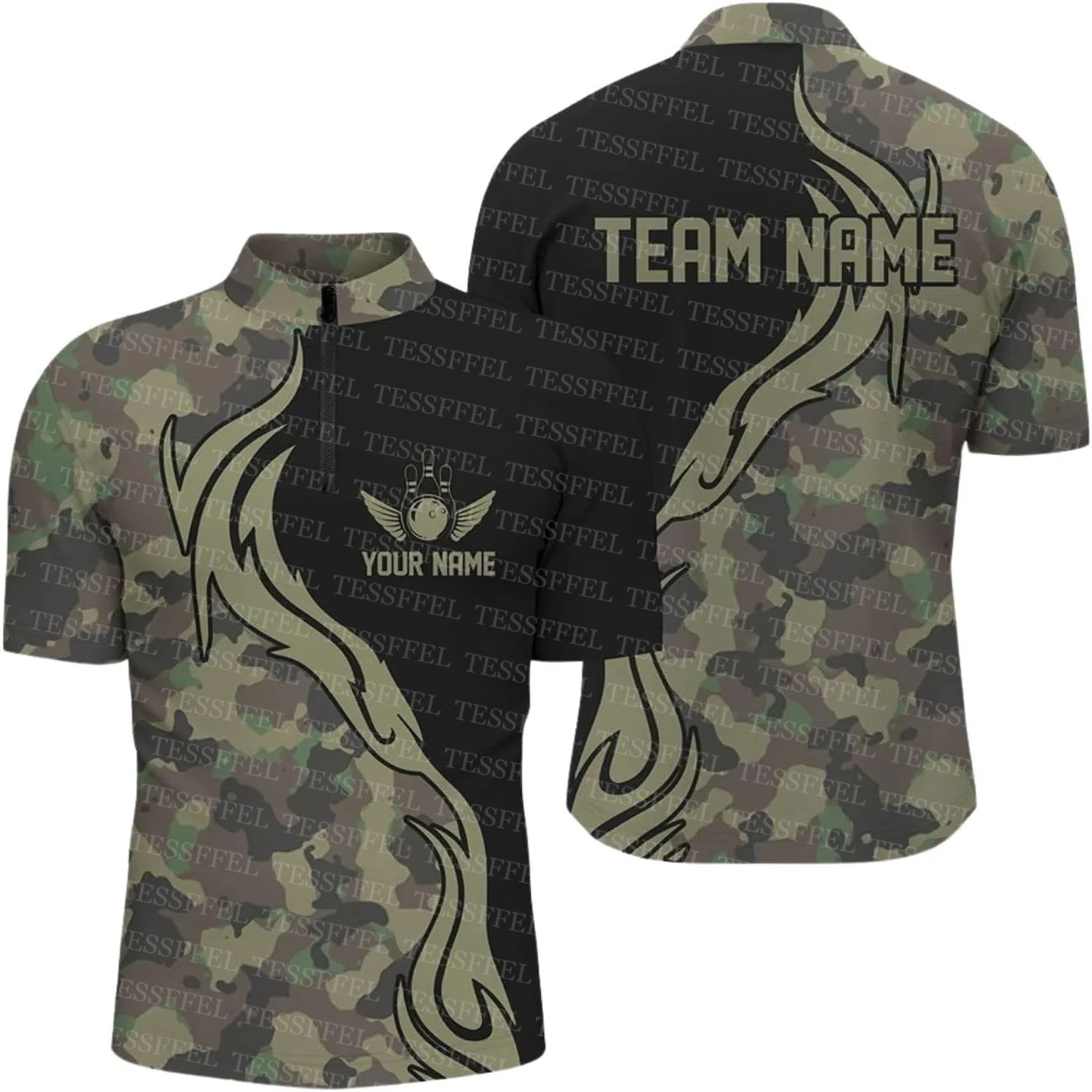 Short Sleeve Bowling Shirt Retro - Пользовательское имя граффити пламя ударный боулинг