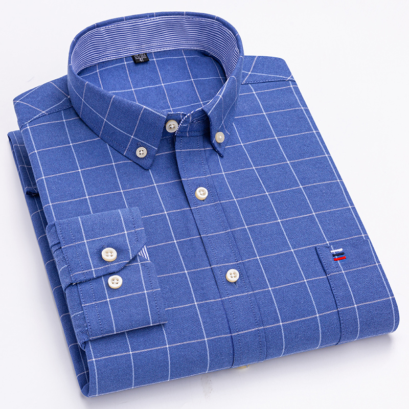 Oxford Cotton Casual Shirt Business - Рубашка мужская в клетку, из натурального