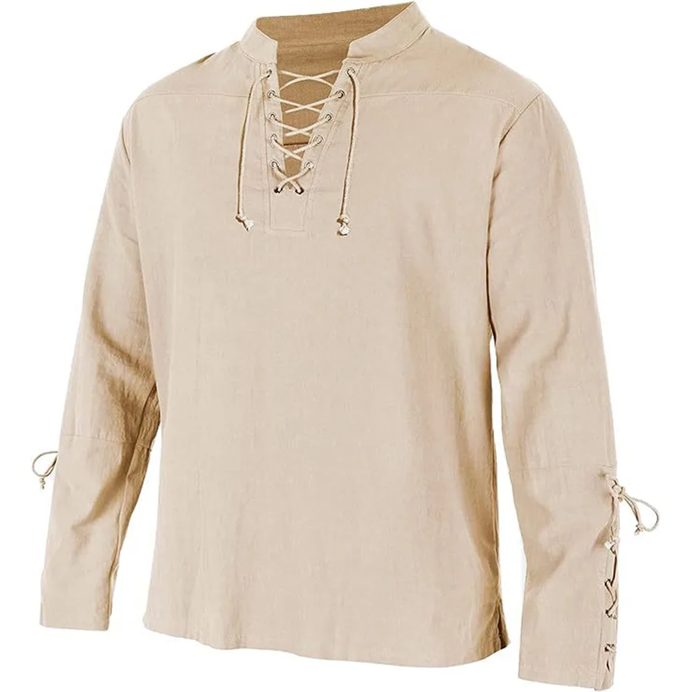Medieval Gothic Lace Up Pirate Shirt - Мужские рубашки с длинным рукавом на