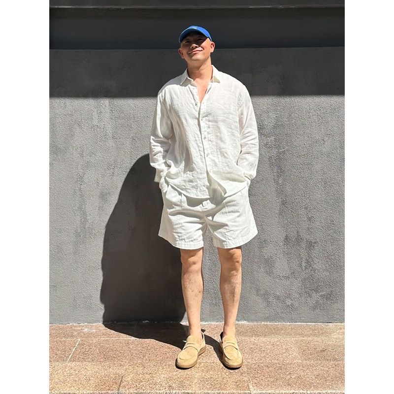 Mens Linen Shirt Long Sleeve - Легкий люксовый комплект для мужчин: льняная