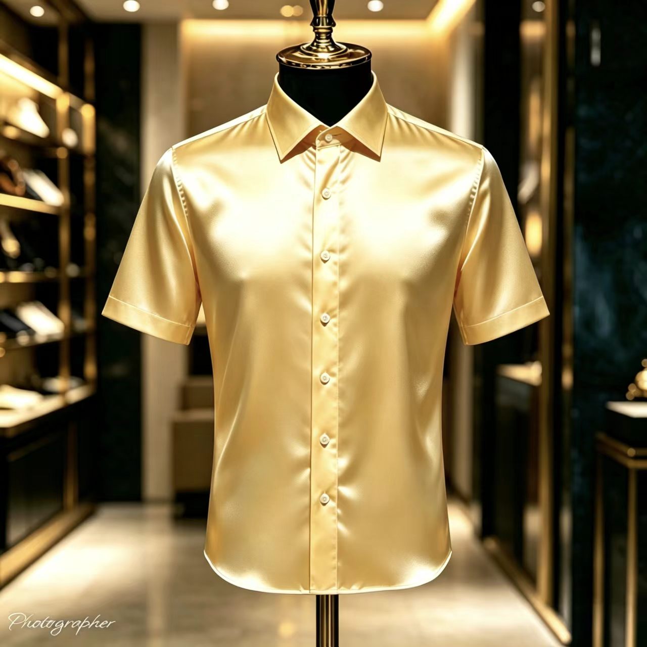 Mens Satin Silk Dress Shirt - Мужская однотонная атласная рубашка с коротким