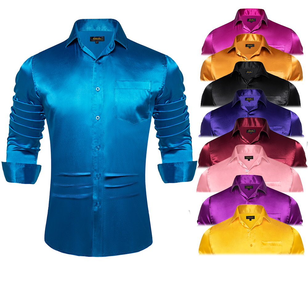 Mens Satin Silk Dress Shirt - Мужская атласная рубашка синего, красного, белого