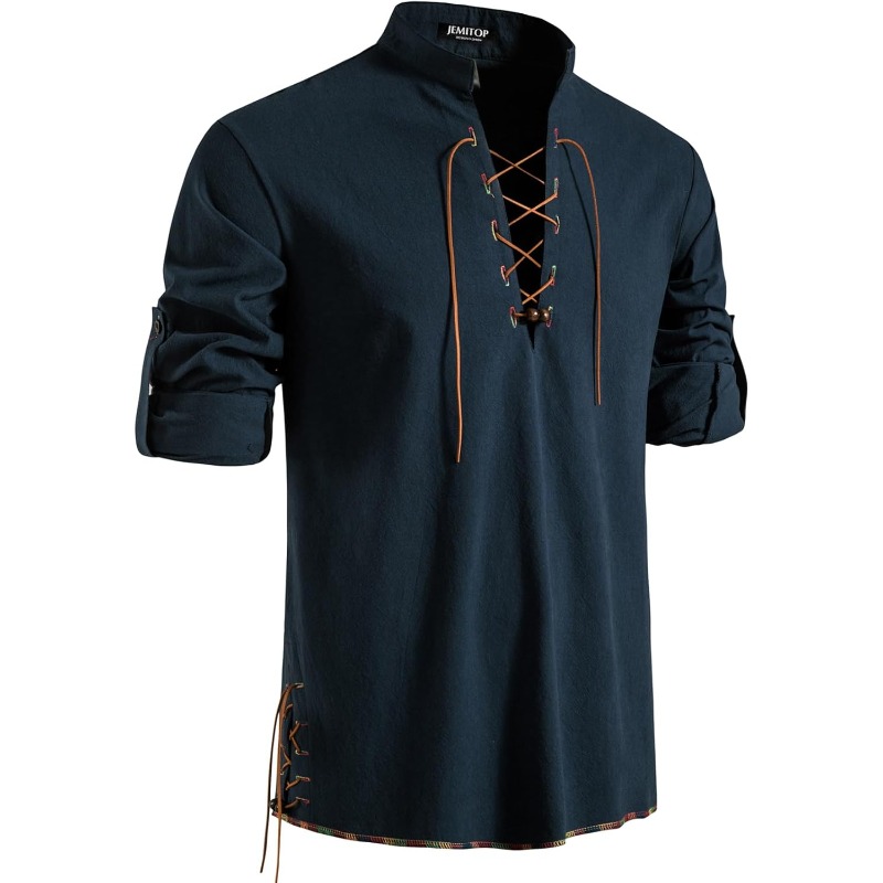 Medieval Gothic Lace Up Pirate Shirt - Мужская пиратская рубашка викингов в стиле