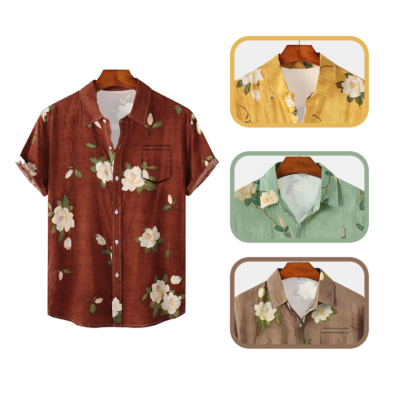 Vintage Hawaiian Floral Shirt - Мужская рубашка с коротким рукавом в