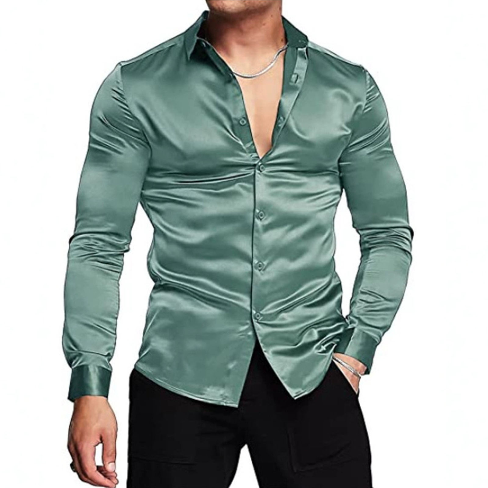 Mens Satin Silk Dress Shirt - Весенне-осенние шелковые атласные рубашки Роскошная классическая