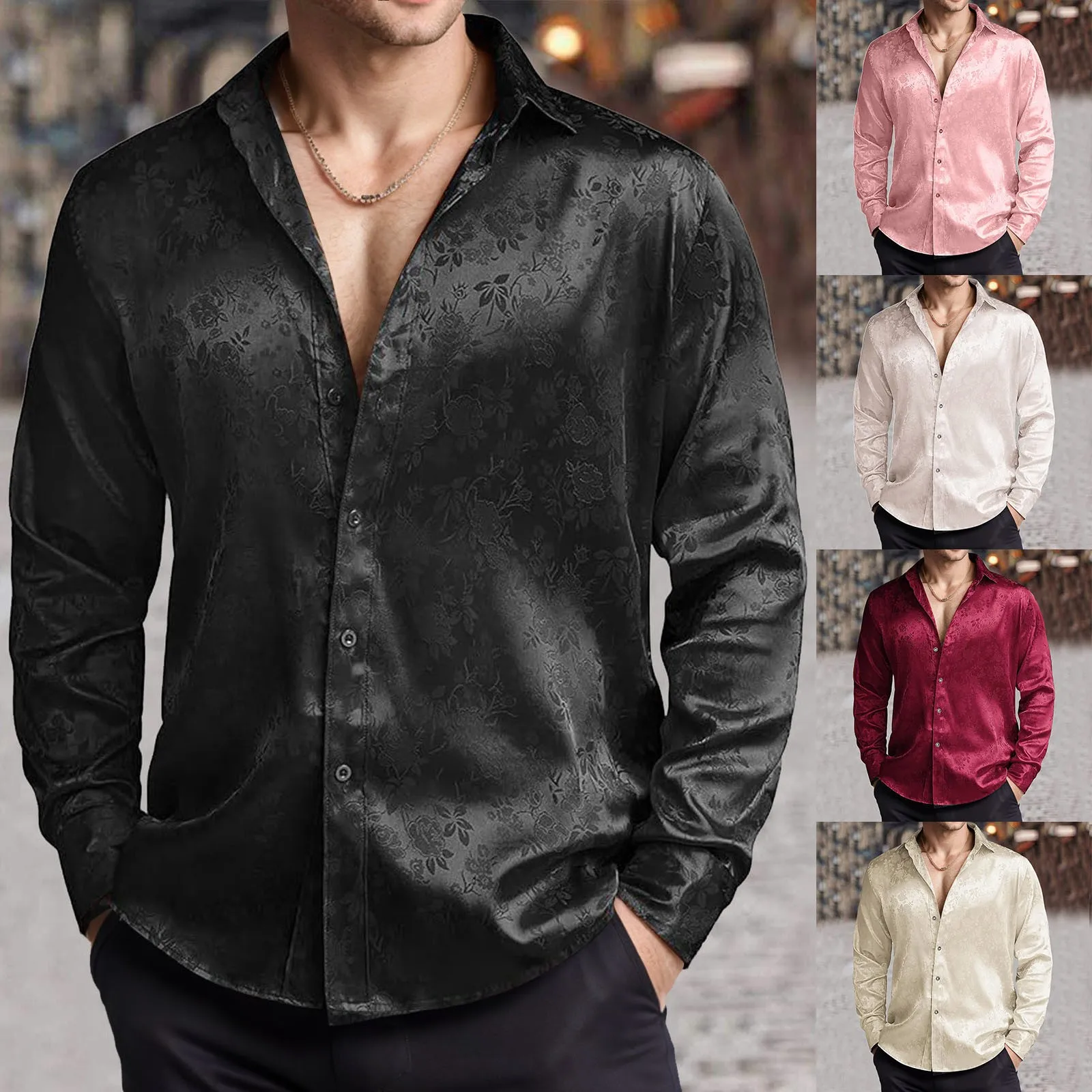 Mens Satin Silk Dress Shirt - Мужская классическая рубашка из искусственного шелка,
