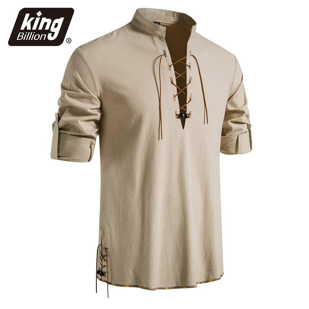 Medieval Gothic Lace Up Pirate Shirt - Мужская рубашка с воротником-хенли в средневековом