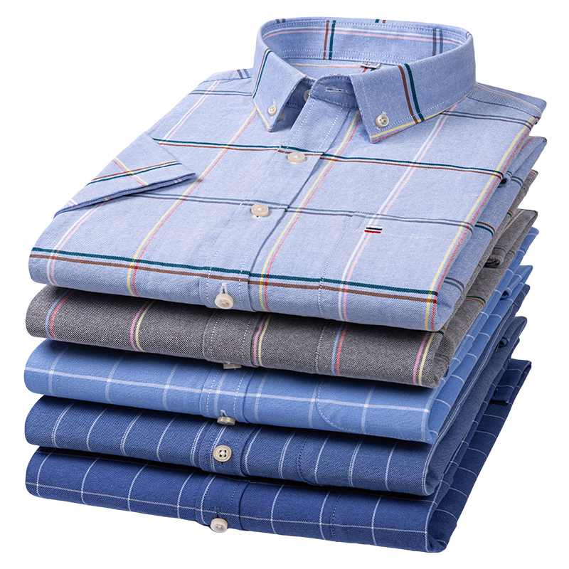 Oxford Cotton Casual Shirt Business - Рубашка мужская в полоску, короткий рукав,