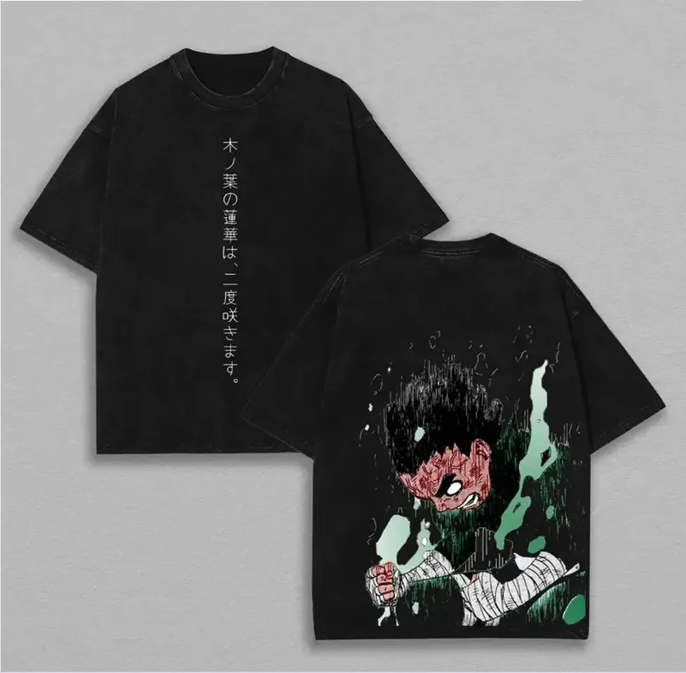 Acid Wash Vintage Graphic T Shirt - Футболка Rock Lee Naruto мужская, с