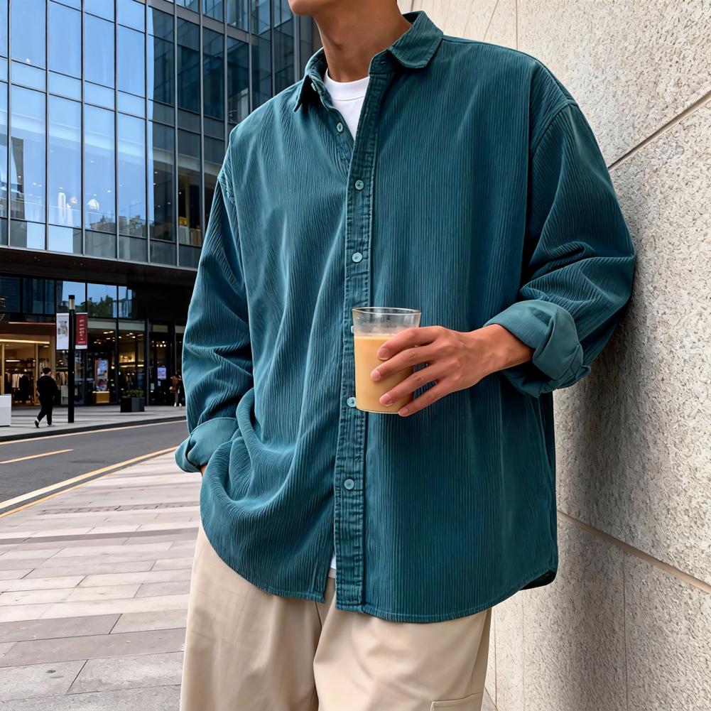 Corduroy Button Up Shirt Men - Новая мужская вельветовая рубашка свободного кроя