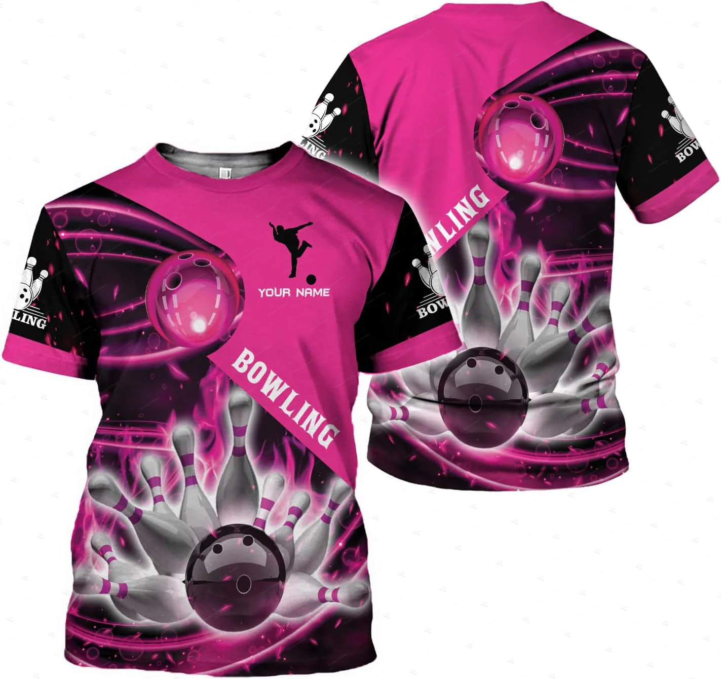 Short Sleeve Bowling Shirt Retro - Пользовательское имя, градиент, боулинг, пламя, граффити,