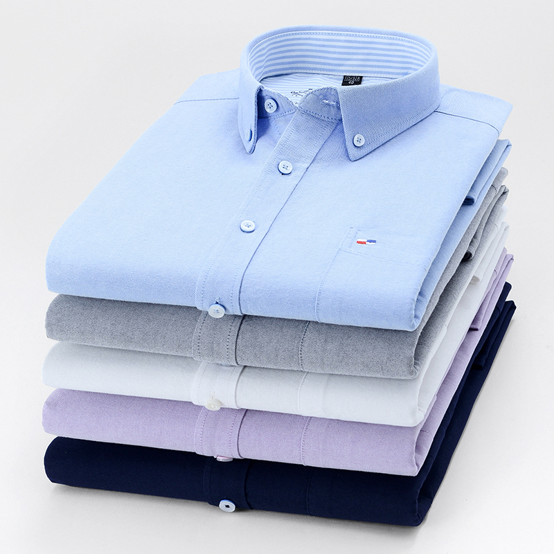 Oxford Cotton Casual Shirt Business - Рубашка мужская однотонная в клетку, из