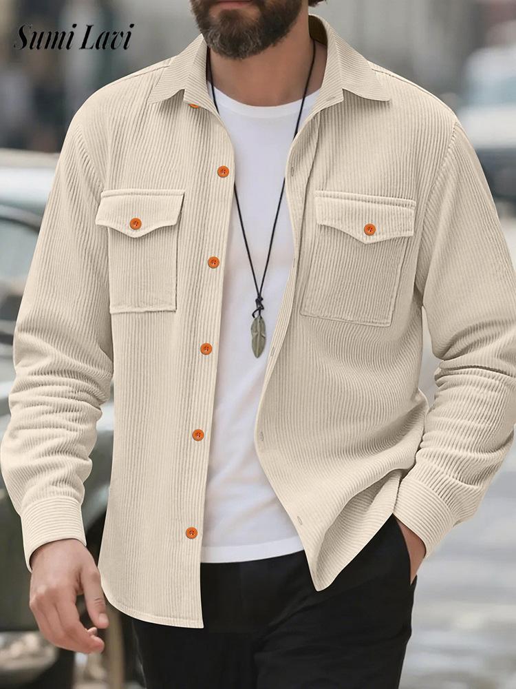 Corduroy Button Up Shirt Men - Повседневная мужская вельветовая куртка-рубашка, весенне-осенняя винтажная