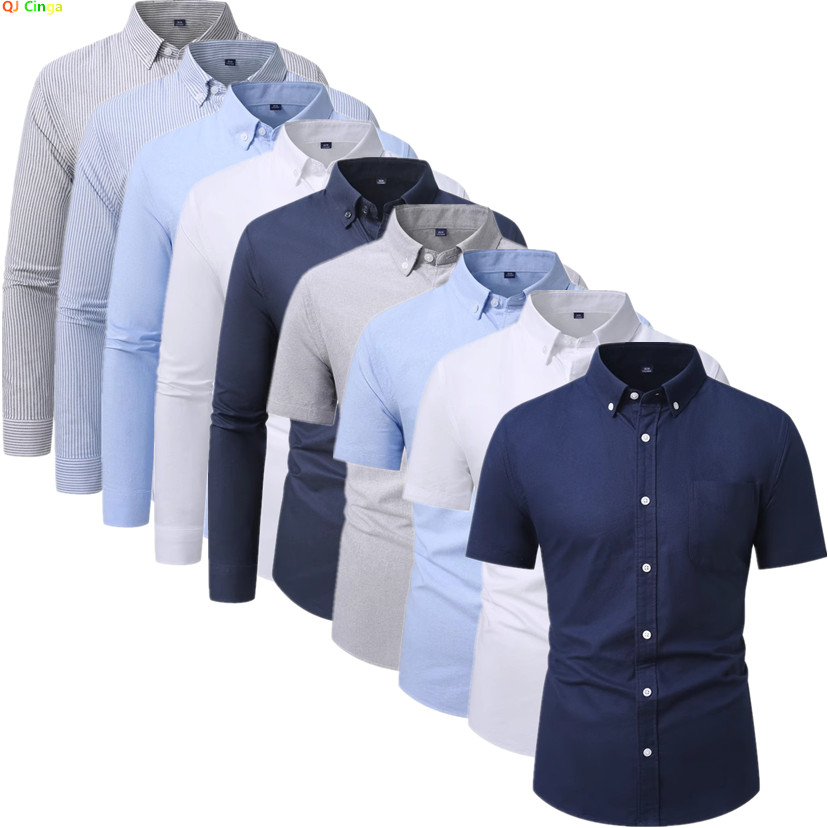 Oxford Cotton Casual Shirt Business - Мужская белая хлопковая рубашка с воротником