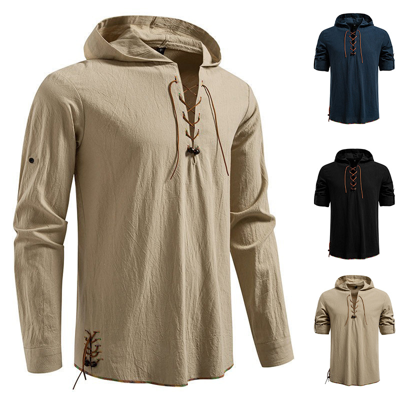 Medieval Gothic Lace Up Pirate Shirt - Мужская хлопковая футболка с длинным рукавом