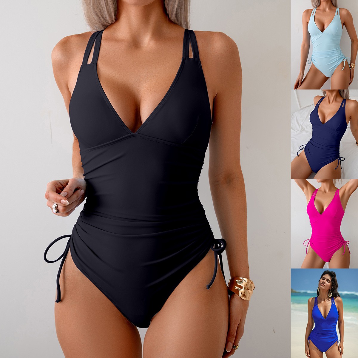 Suits - Однотонный черный купальник с V-образным вырезом,