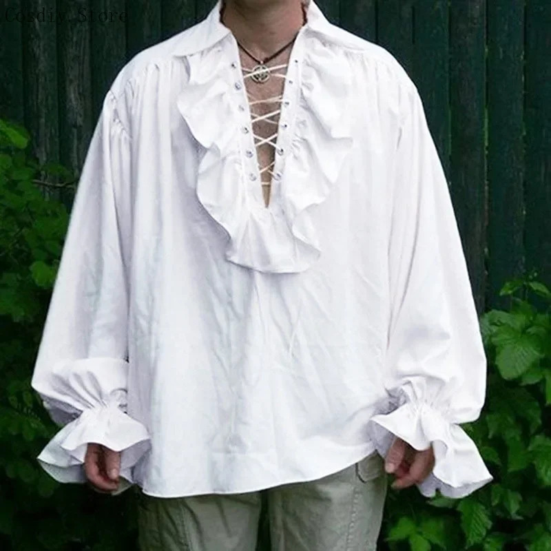 Medieval Gothic Lace Up Pirate Shirt - S-5XL Средневековый пиратский костюм вампира на