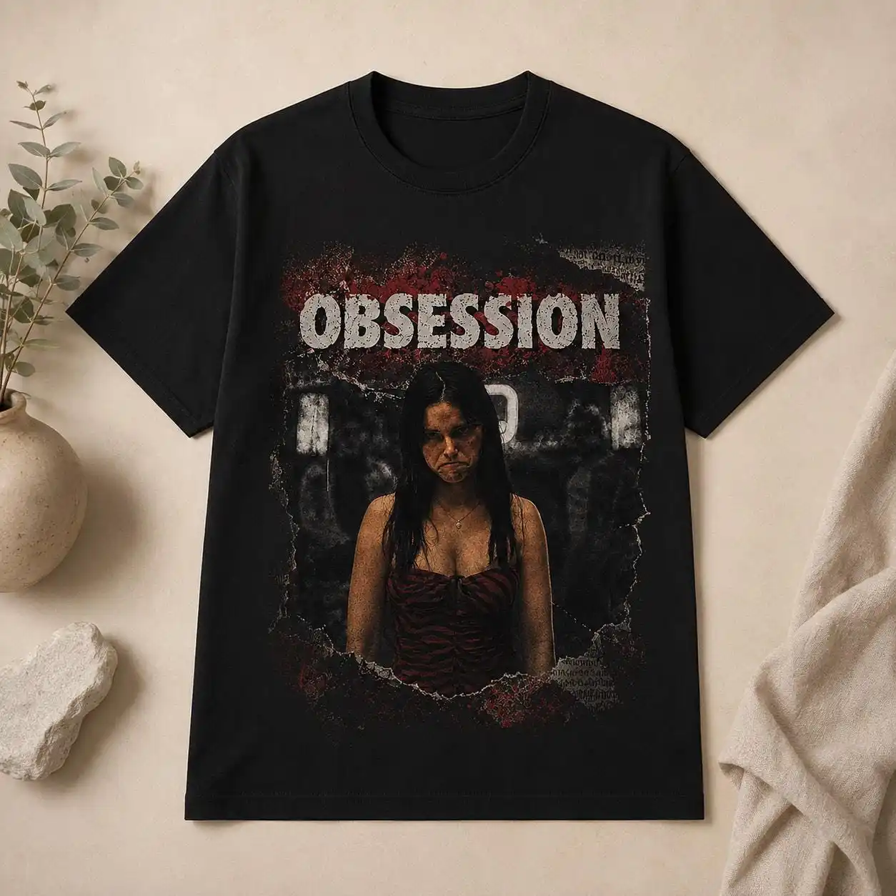 Acid Wash Vintage Graphic T Shirt - Футболка с графическим принтом Obsession, винтажная