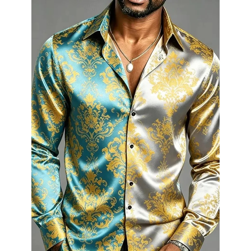 Mens Satin Silk Dress Shirt - Атласные шелковые мужские рубашки с длинным