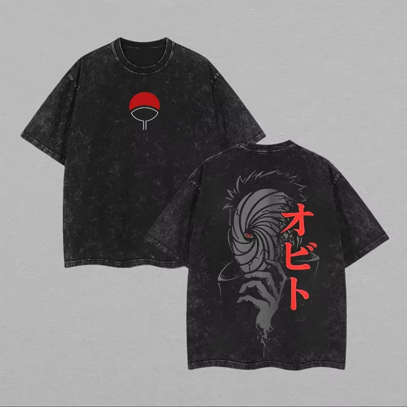 Acid Wash Vintage Graphic T Shirt - Футболка Naruto Obito Uchiha с маской,