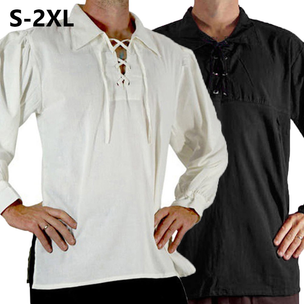 Medieval Gothic Lace Up Pirate Shirt - Мужской средневековый костюм эпохи Возрождения, пиратская