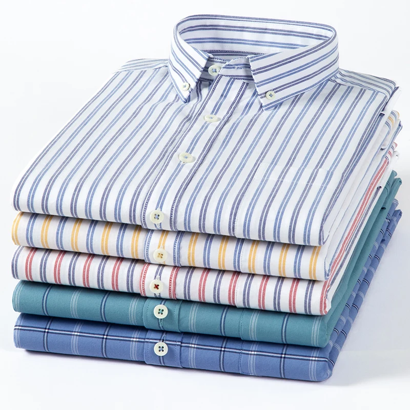 Oxford Cotton Casual Shirt Business - Рубашка мужская в клетку, из натурального