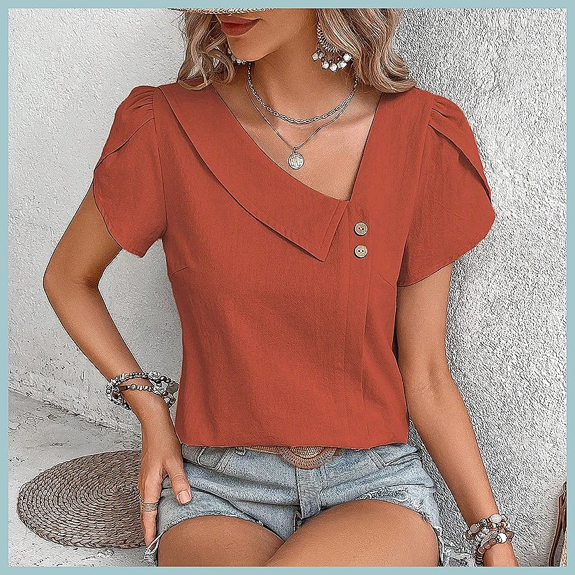 Shirts - Летняя винтажная однотонная блузка для женщин