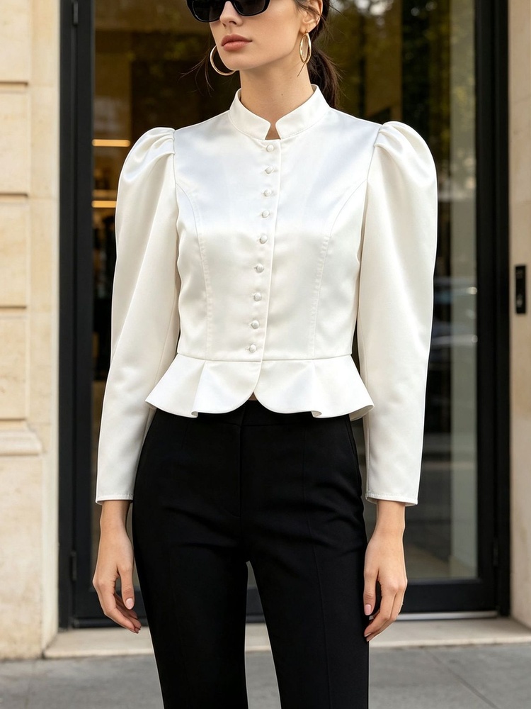 Mandarin Collar Formal Shirt Slim Fit - Блузка Tossy с пеплумом, длинными рукавами,