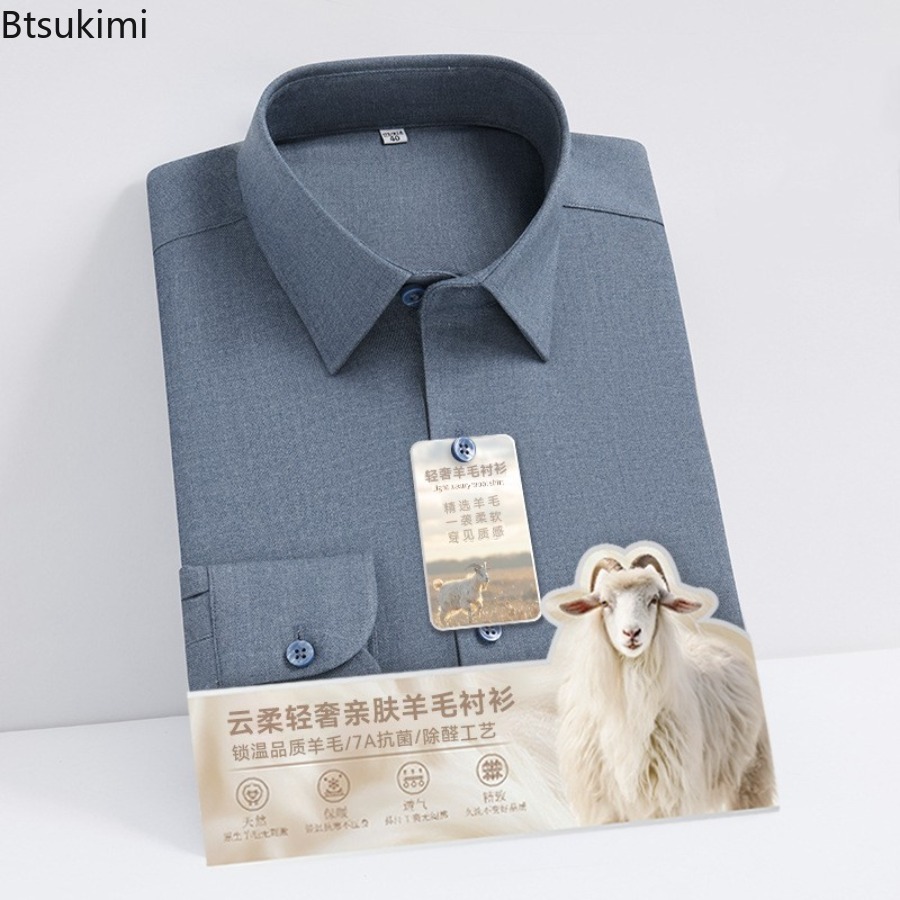 Mandarin Collar Formal Shirt Slim Fit - Новые высококачественные шерстяные рубашки с длинным