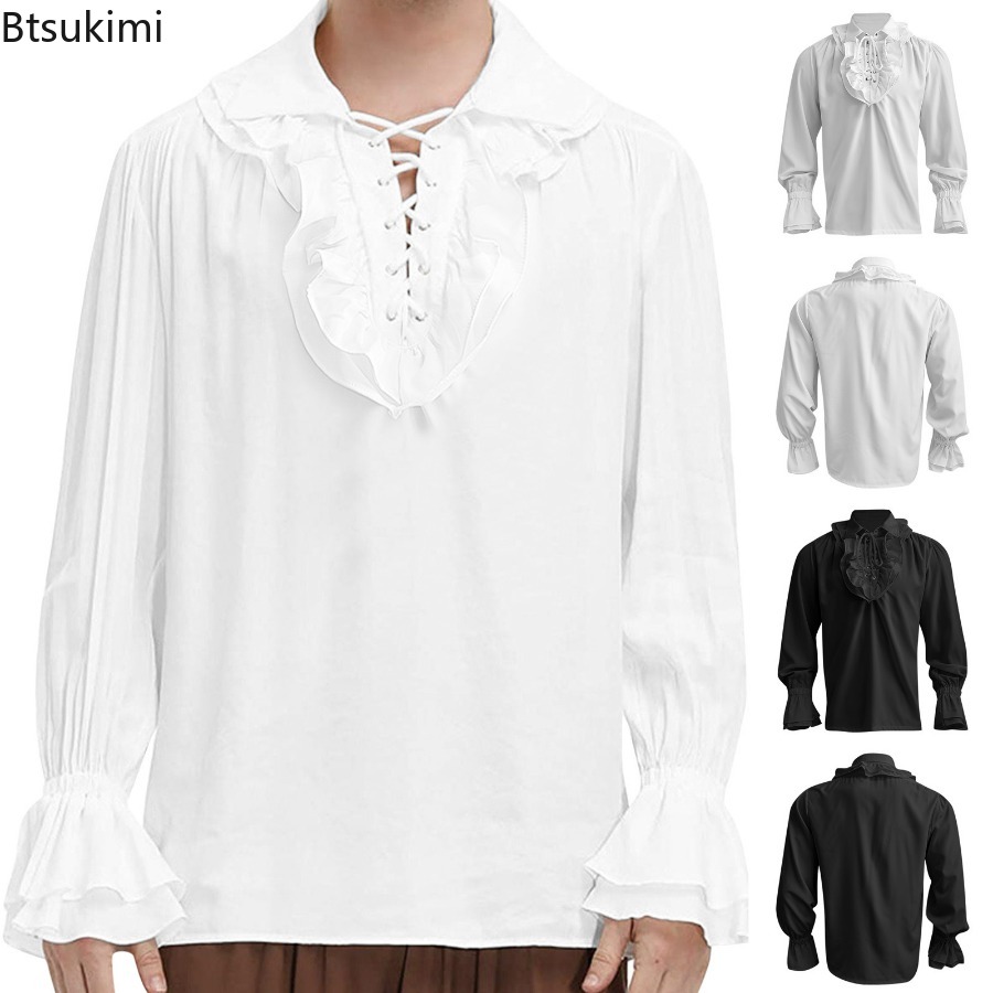Medieval Gothic Lace Up Pirate Shirt - Мужская средневековая пиратская рубашка в стиле