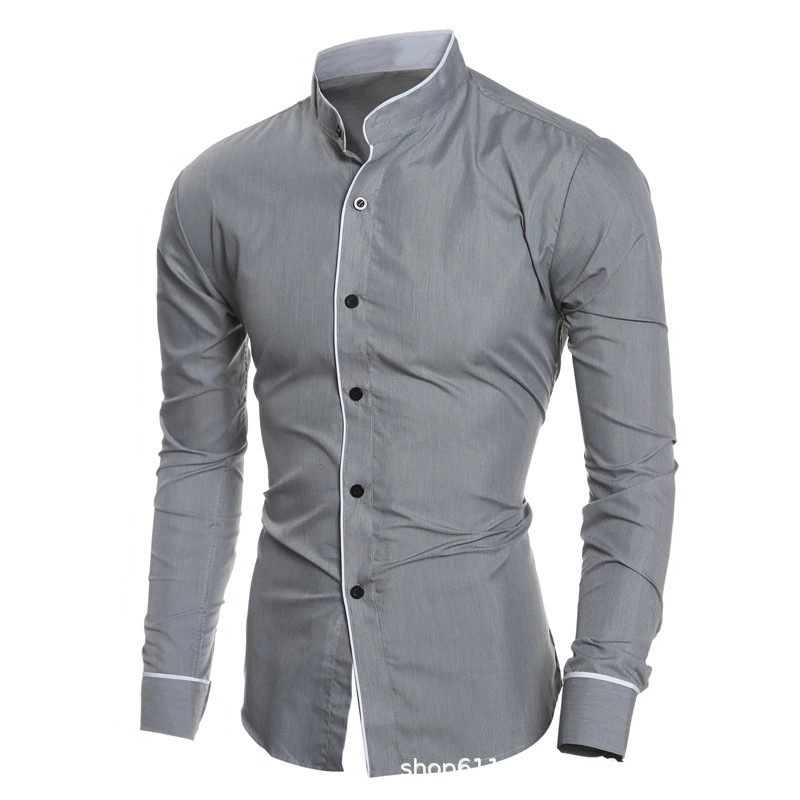 Мужские рубашки с длинным рука – обзор и цена Mandarin Collar Formal Shirt Slim Fit