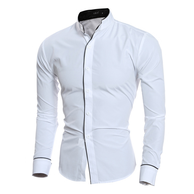 Мужские рубашки с длинным рука – обзор и цена Mandarin Collar Formal Shirt Slim Fit