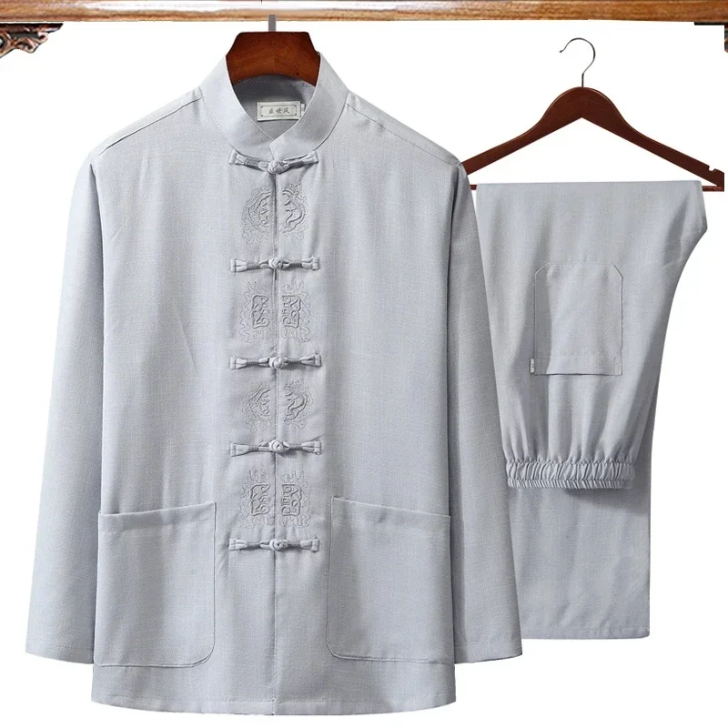 Осенняя новая китайская мужска – обзор и цена Mens Linen Shirt Long Sleeve