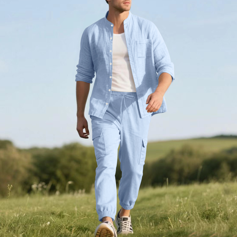 Мужской льняной дышащий компле – обзор и цена Mens Linen Shirt Long Sleeve