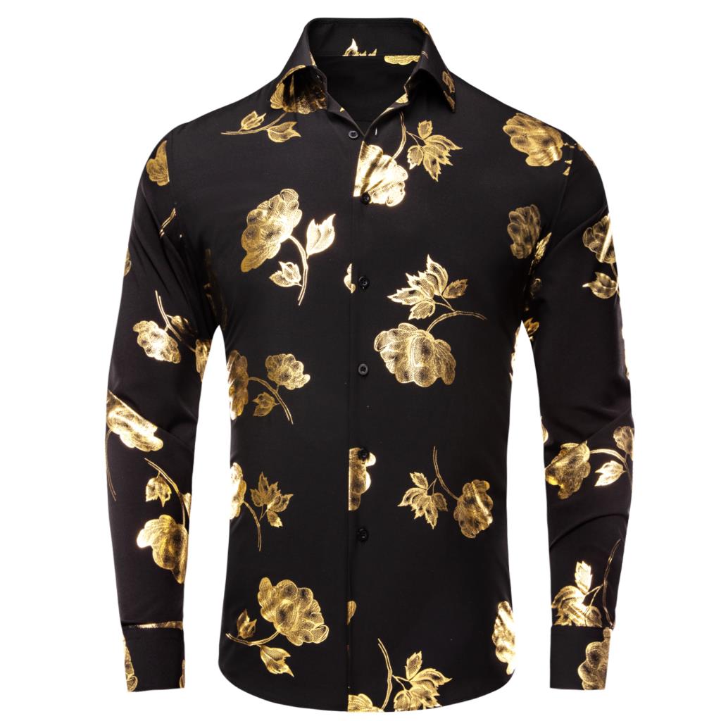 Hi-Tie, черные, золотые шелков – обзор и цена Mens Satin Silk Dress Shirt