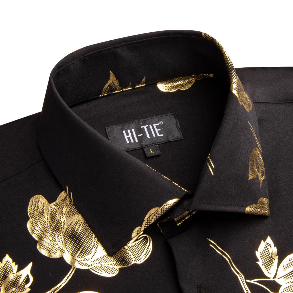 Hi-Tie, черные, золотые шелков – обзор и цена Mens Satin Silk Dress Shirt