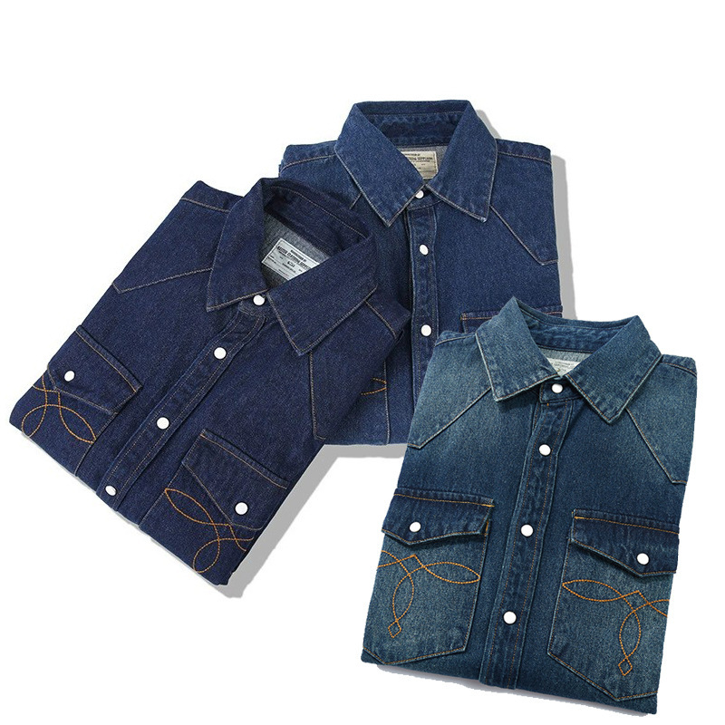Винтажные джинсовые рубашки Am – обзор и цена Mens Western Denim Pearl Snap Shirt