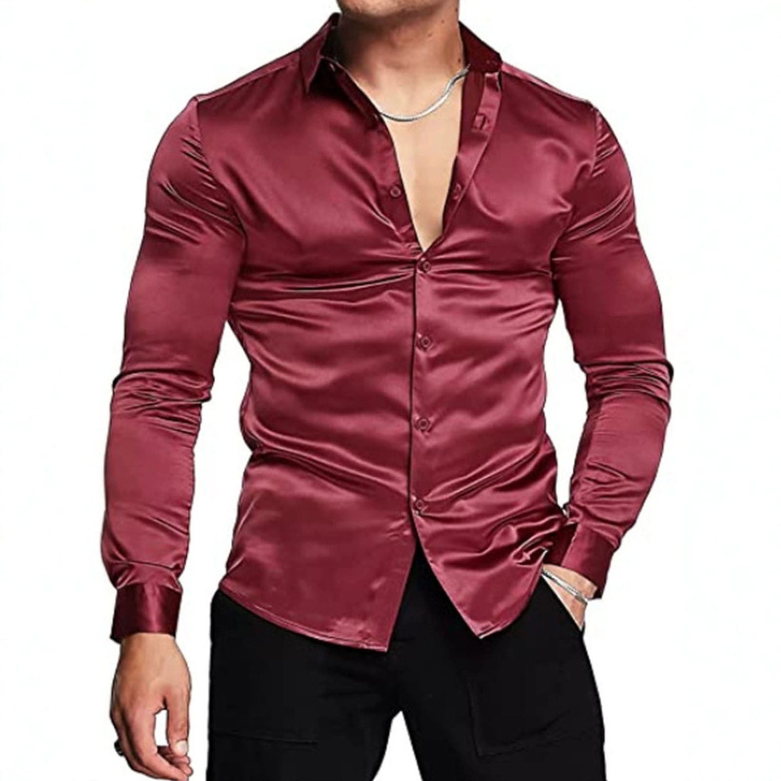 Весенне-осенние шелковые атлас – обзор и цена Mens Satin Silk Dress Shirt