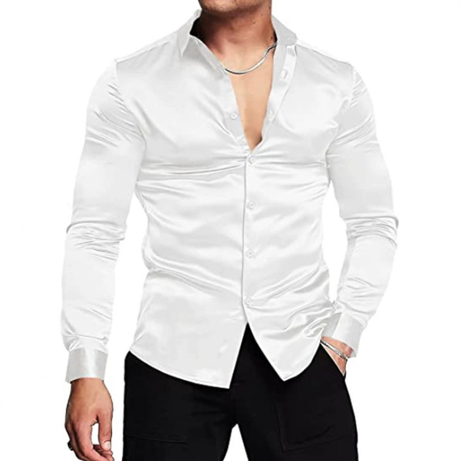 Весенне-осенние шелковые атлас – обзор и цена Mens Satin Silk Dress Shirt