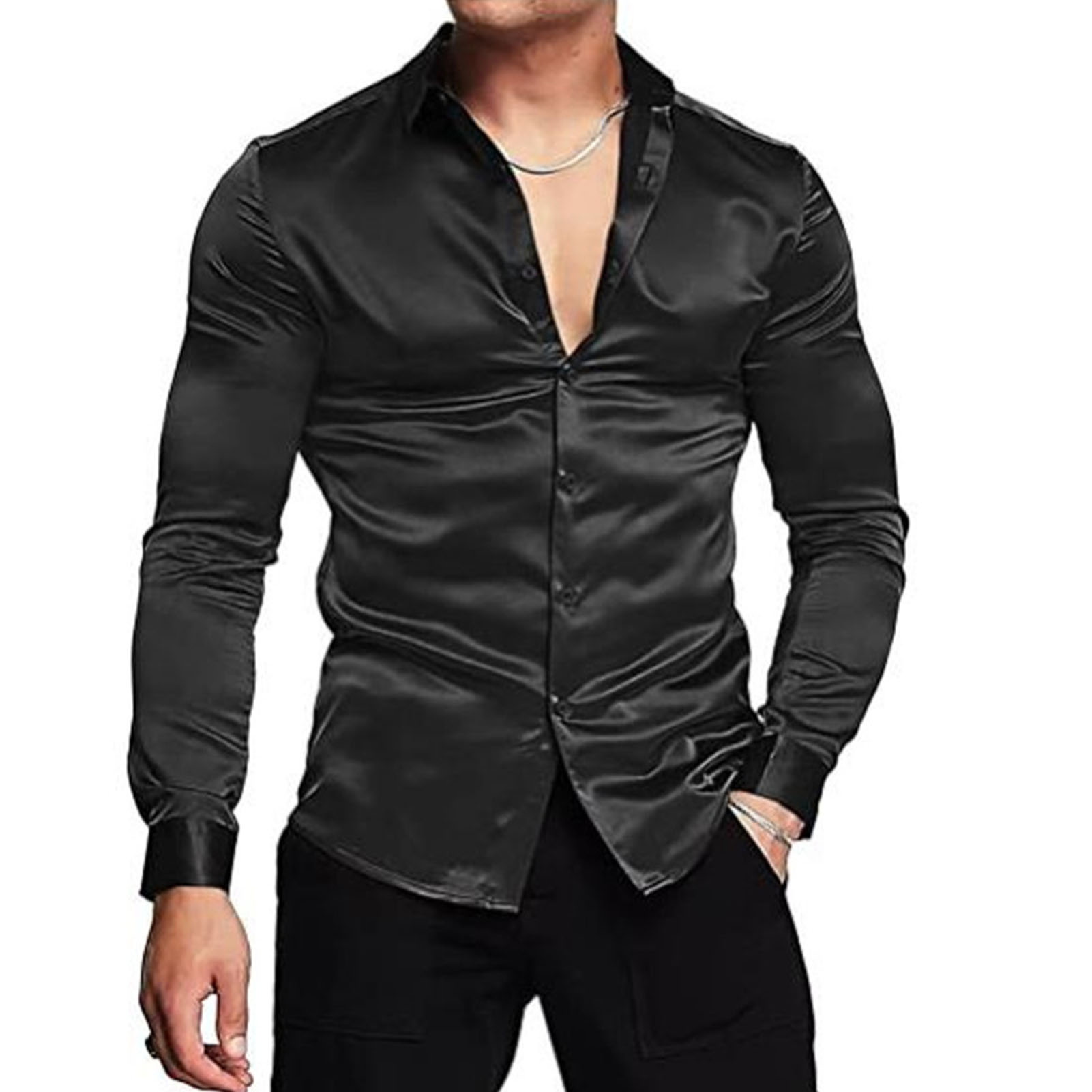 Весенне-осенние шелковые атлас – обзор и цена Mens Satin Silk Dress Shirt