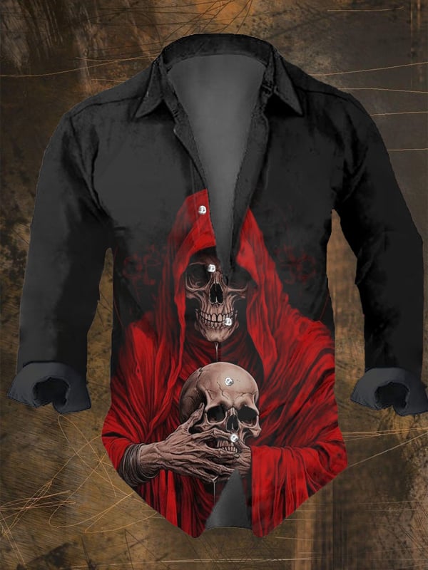 Halloween Men's Dark Skull Pri – обзор и цена Vintage Hawaiian Floral Shirt