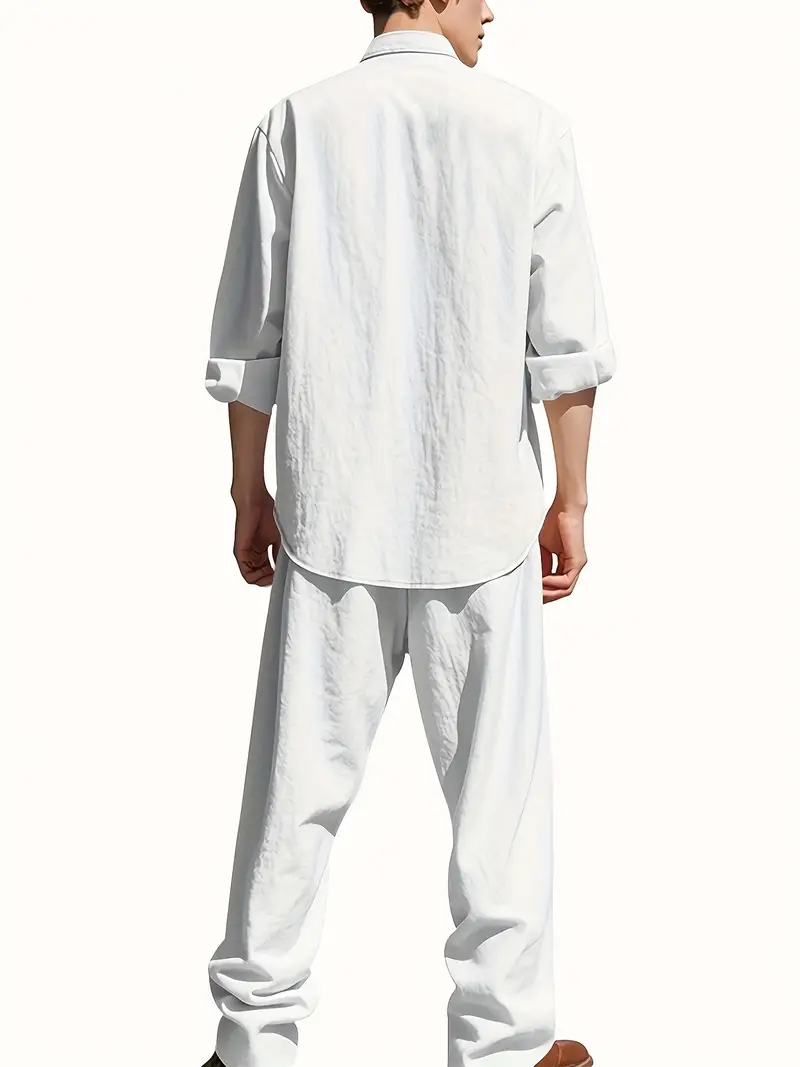 Мужской белый льняной костюм:  – обзор и цена Mens Linen Shirt Long Sleeve