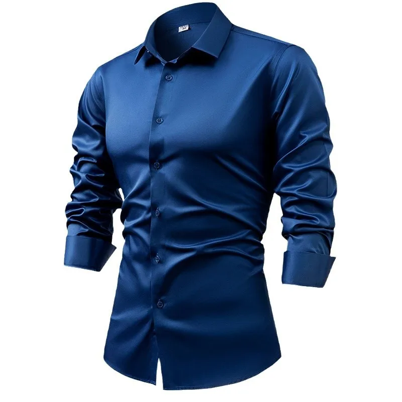 Весна-Осень 2022, королевские  – обзор и цена Mens Satin Silk Dress Shirt